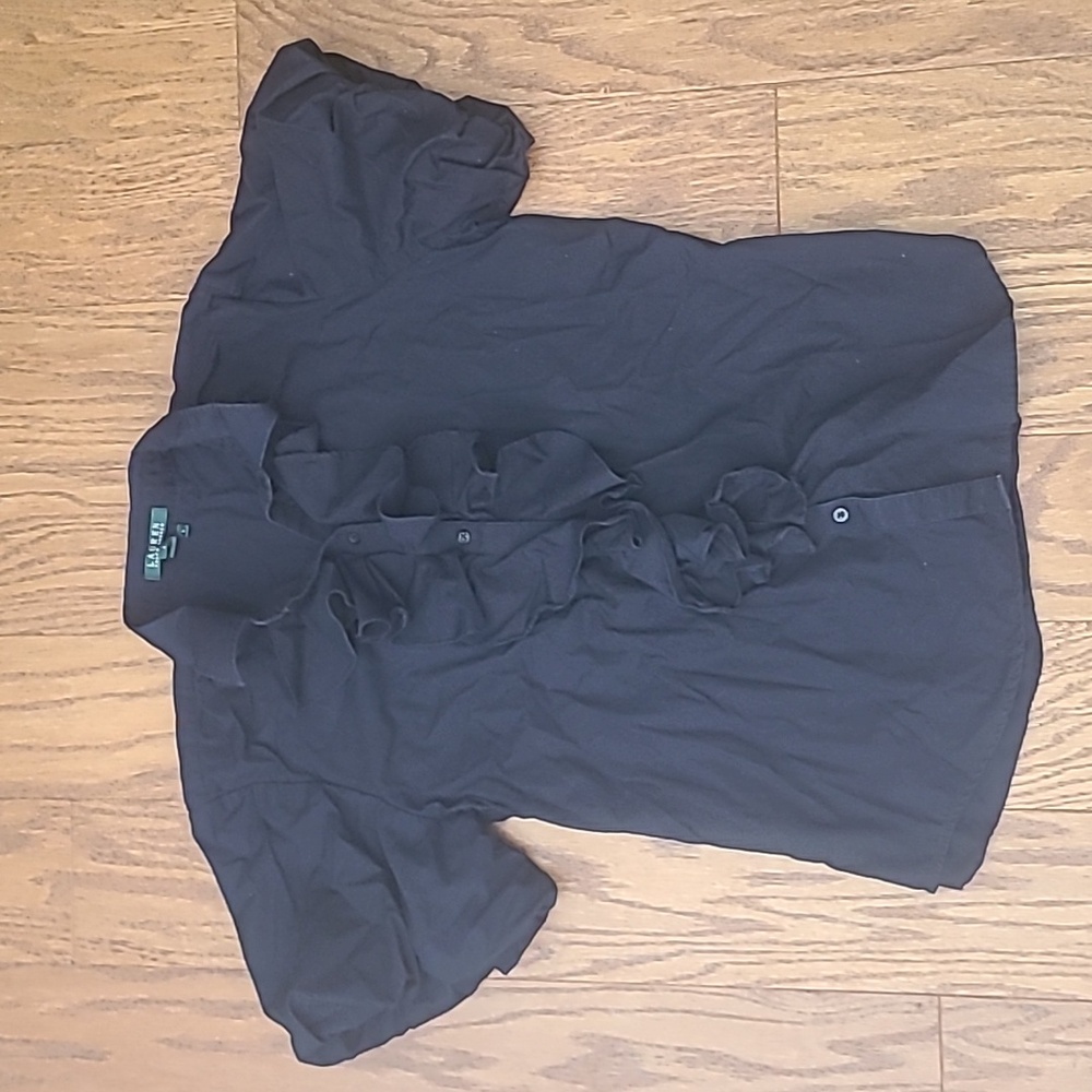 Ralph Lauren Navy Ruffle Front Blouse